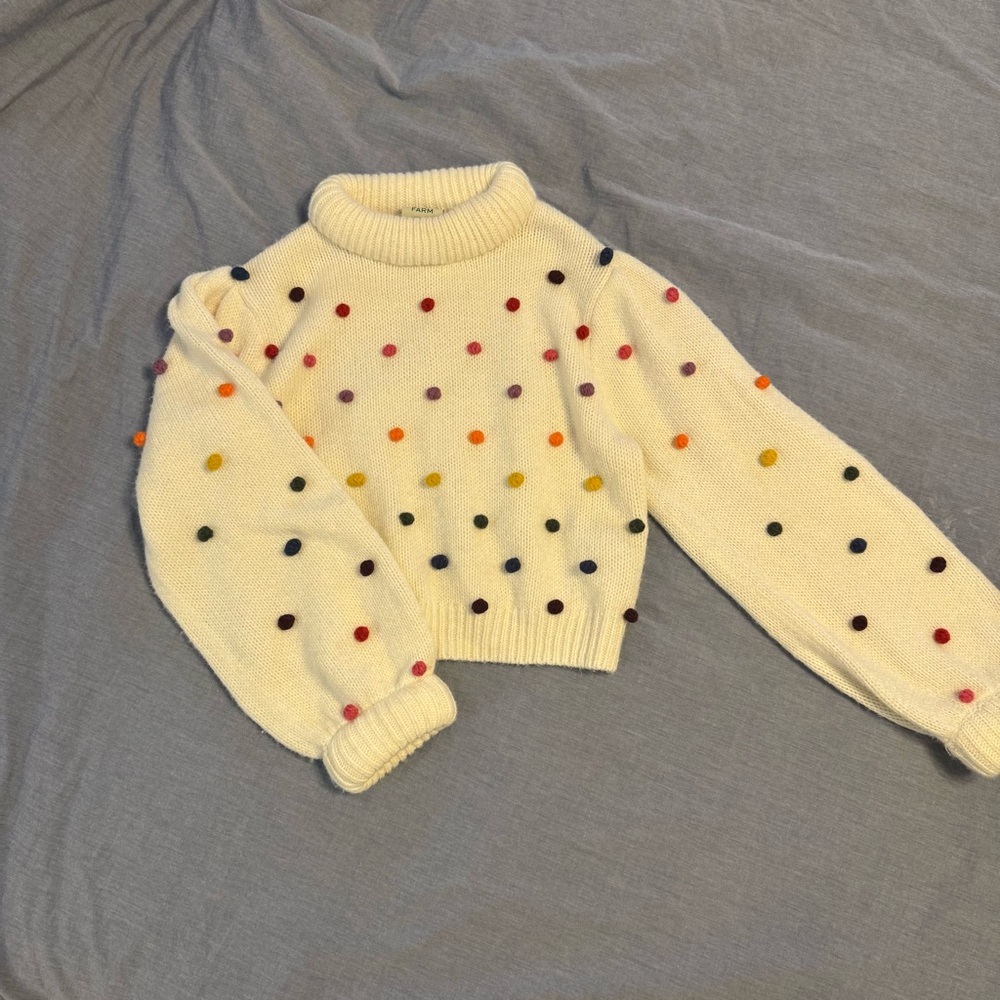 FARM Rio White Pom-Pom Dot Sweater with Multicolor Accents - Picture 2 of 4